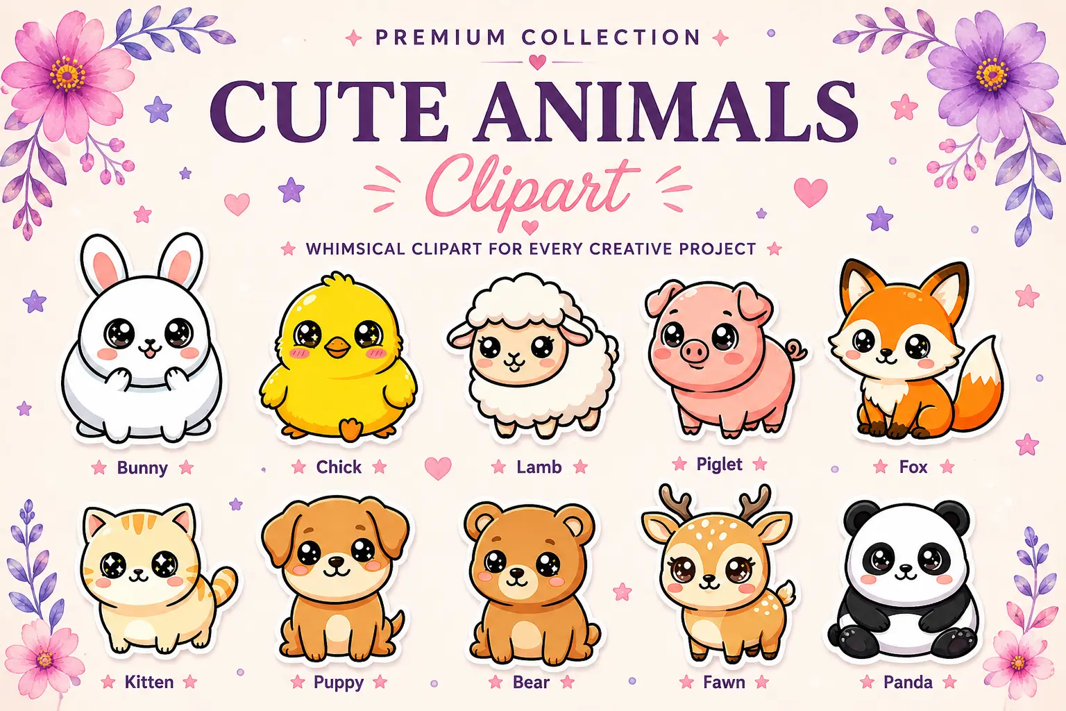 Cute Animals clipart collection preview