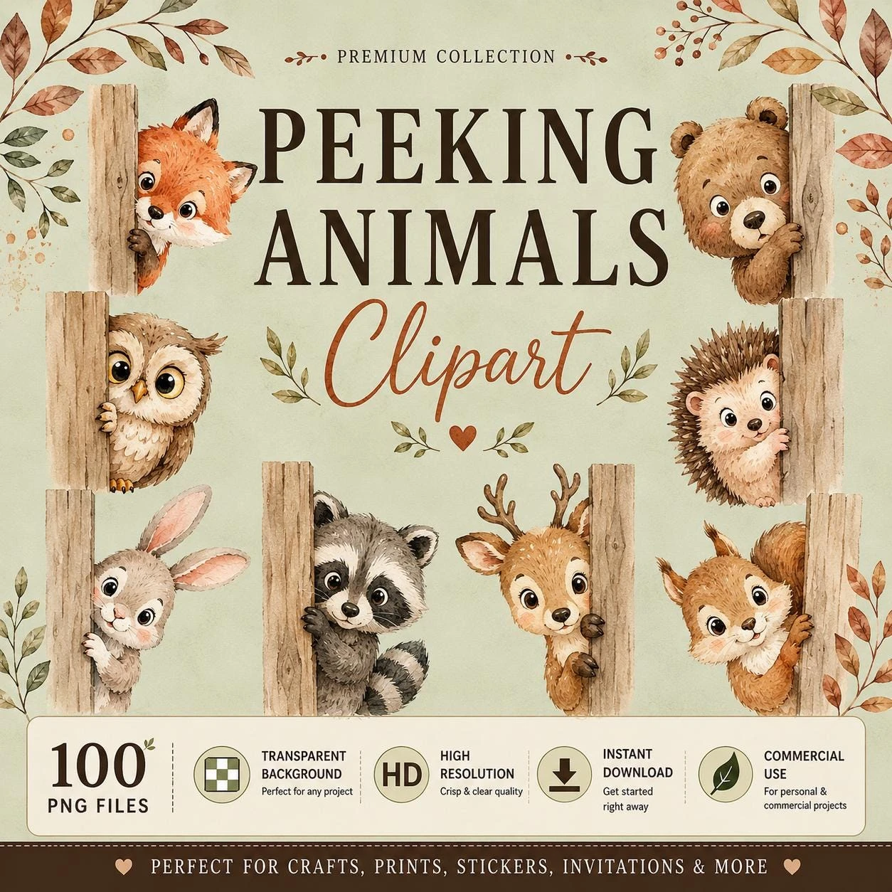 Peeking Woodland Animals Clipart