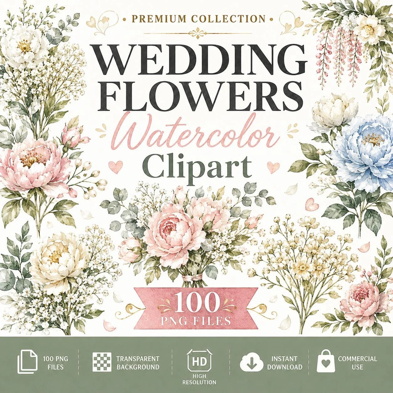 Watercolor Wedding Flowers Clipart